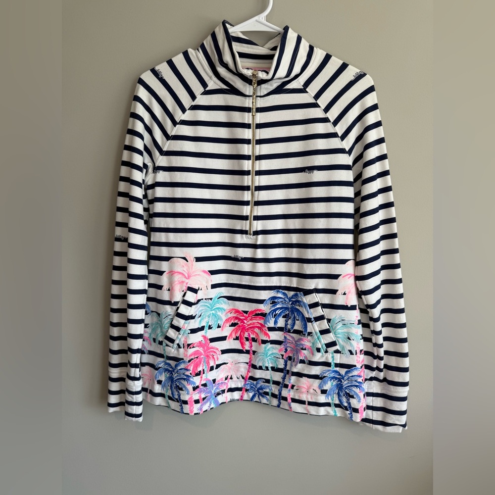 Lilly Pulitzer UPF 50+ Skipper Popover Resort White Desert Palm Stripe - Picture 6 of 13